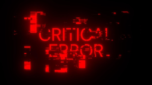 Renderización 3D de texto de error crítico con efectos de pantalla de fallas tecnológicas