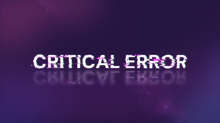 Foto renderización 3d de texto de error crítico con efectos de pantalla de fallas tecnológicas