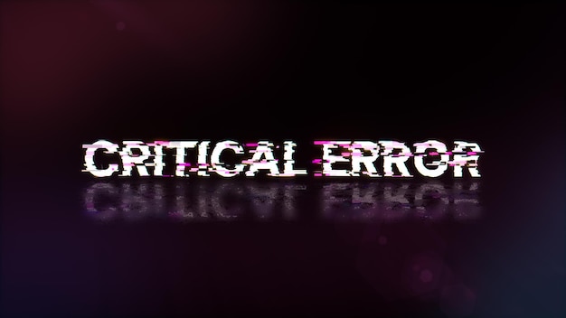 Renderización 3D de texto de error crítico con efectos de pantalla de fallas tecnológicas