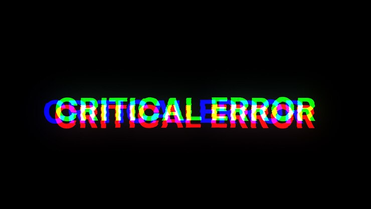 Foto renderización 3d de texto de error crítico con efectos de pantalla de fallas tecnológicas
