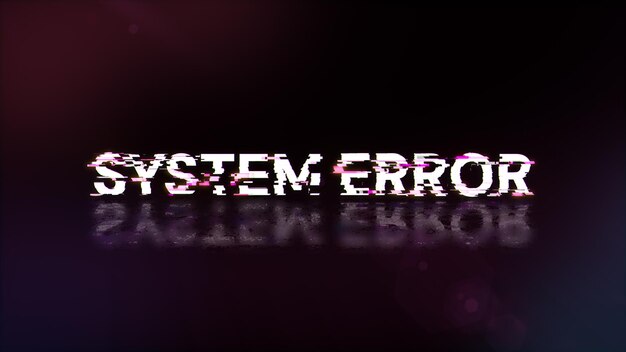 Renderización 3D Texto de error del sistema con efectos de pantalla de fallas tecnológicas