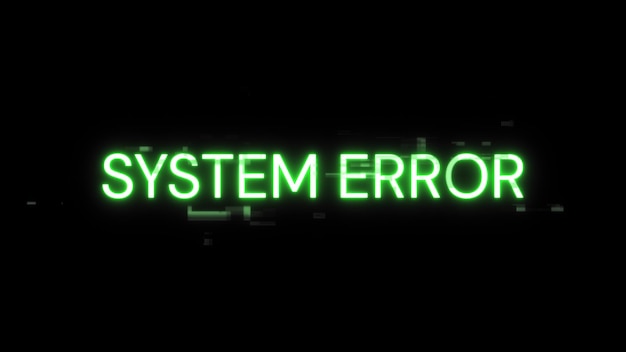 Renderización 3D Texto de error del sistema con efectos de pantalla de fallas tecnológicas