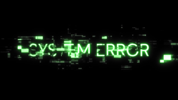 Renderización 3D Texto de error del sistema con efectos de pantalla de fallas tecnológicas