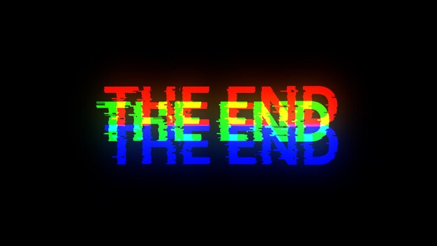 Renderización 3D del texto final con efectos de pantalla de fallas tecnológicas