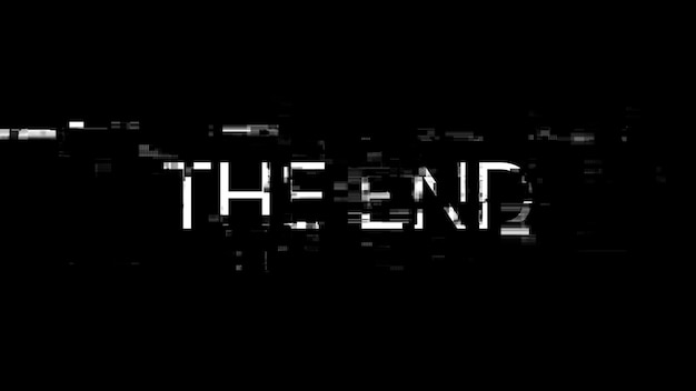 Renderización 3D del texto final con efectos de pantalla de fallas tecnológicas