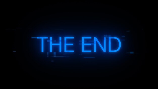 Renderización 3D del texto final con efectos de pantalla de fallas tecnológicas