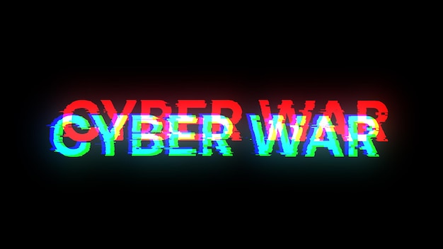 Renderización 3D de texto de guerra cibernética con efectos de pantalla de fallas tecnológicas