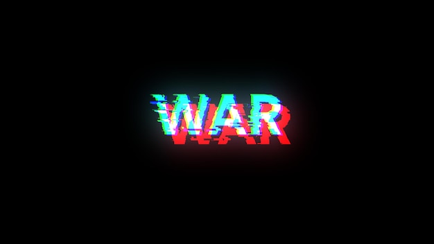 Renderización 3D de texto de guerra con efectos de pantalla de fallas tecnológicas