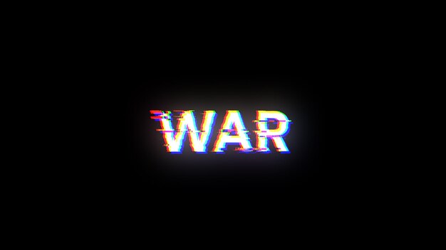 Renderización 3D de texto de guerra con efectos de pantalla de fallas tecnológicas