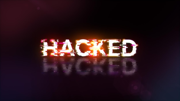Renderización 3D de texto hackeado con efectos de pantalla de fallas tecnológicas