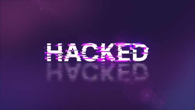 Renderización 3D de texto hackeado con efectos de pantalla de fallas tecnológicas