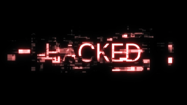Renderización 3D de texto hackeado con efectos de pantalla de fallas tecnológicas