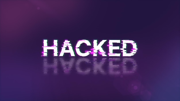 Renderización 3D de texto hackeado con efectos de pantalla de fallas tecnológicas