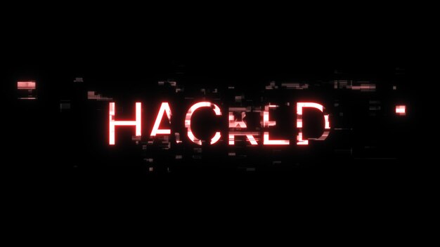 Renderización 3D de texto hackeado con efectos de pantalla de fallas tecnológicas