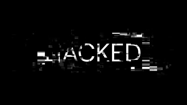 Renderización 3D de texto hackeado con efectos de pantalla de fallas tecnológicas
