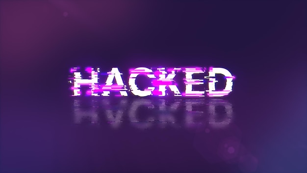 Renderización 3D de texto hackeado con efectos de pantalla de fallas tecnológicas