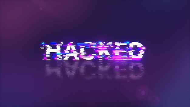 Renderización 3D de texto hackeado con efectos de pantalla de fallas tecnológicas