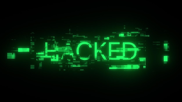 Renderización 3D de texto hackeado con efectos de pantalla de fallas tecnológicas