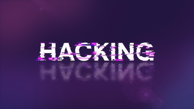 Renderización 3D de texto de hacking con efectos de pantalla de fallas tecnológicas
