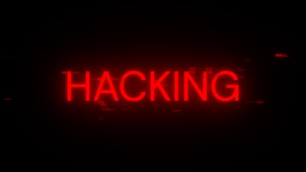 Renderización 3D de texto de hacking con efectos de pantalla de fallas tecnológicas