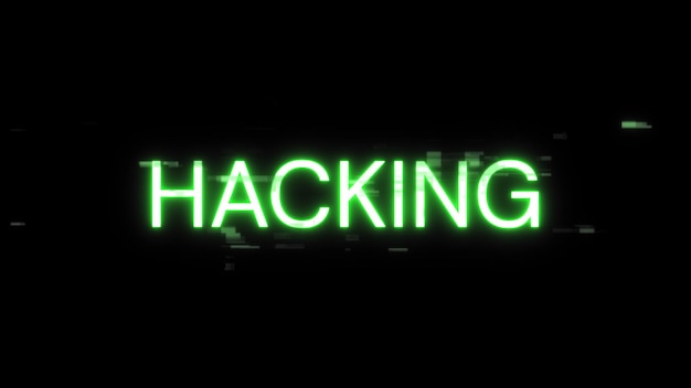 Renderización 3D de texto de hacking con efectos de pantalla de fallas tecnológicas