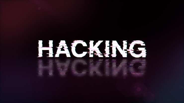 Foto renderización 3d de texto de hacking con efectos de pantalla de fallas tecnológicas