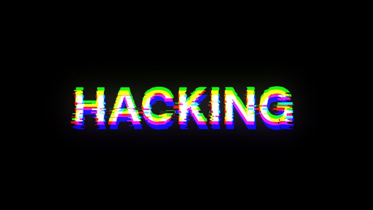 Foto renderización 3d de texto de hacking con efectos de pantalla de fallas tecnológicas