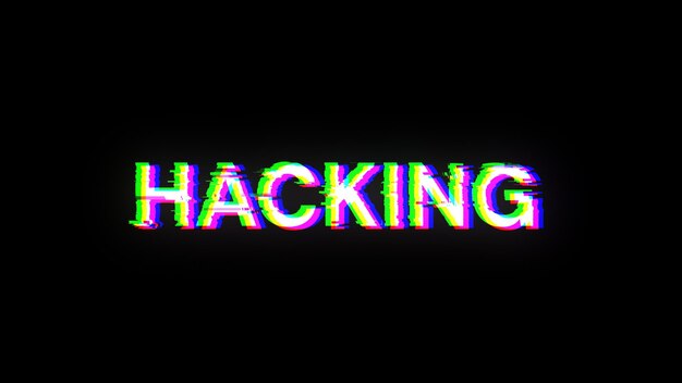 Renderización 3D de texto de hacking con efectos de pantalla de fallas tecnológicas