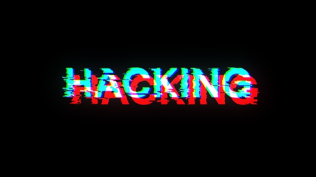 Renderización 3D de texto de hacking con efectos de pantalla de fallas tecnológicas
