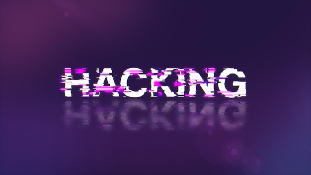 Renderización 3D de texto de hacking con efectos de pantalla de fallas tecnológicas