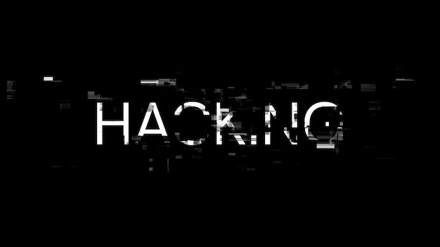Renderización 3D de texto de hacking con efectos de pantalla de fallas tecnológicas