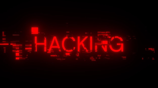 Renderización 3D de texto de hacking con efectos de pantalla de fallas tecnológicas