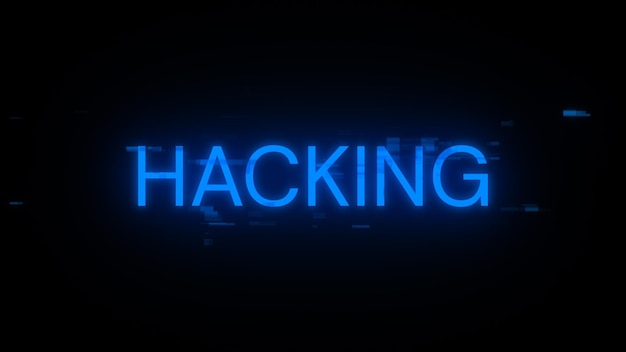 Renderización 3D de texto de hacking con efectos de pantalla de fallas tecnológicas