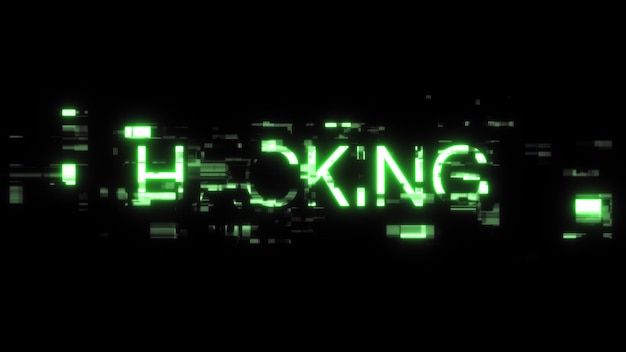 Renderización 3D de texto de hacking con efectos de pantalla de fallas tecnológicas