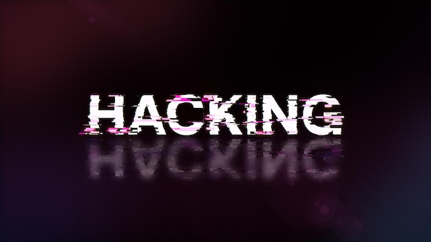 Renderización 3D de texto de hacking con efectos de pantalla de fallas tecnológicas