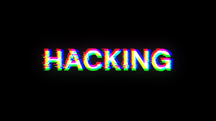 Foto renderización 3d de texto de hacking con efectos de pantalla de fallas tecnológicas