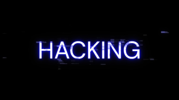 Renderización 3D de texto de hacking con efectos de pantalla de fallas tecnológicas