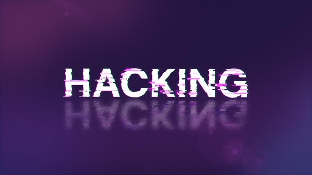 Renderización 3D de texto de hacking con efectos de pantalla de fallas tecnológicas