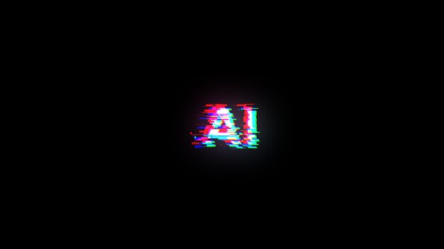Renderización 3D de texto de IA con efectos de pantalla de fallas tecnológicas