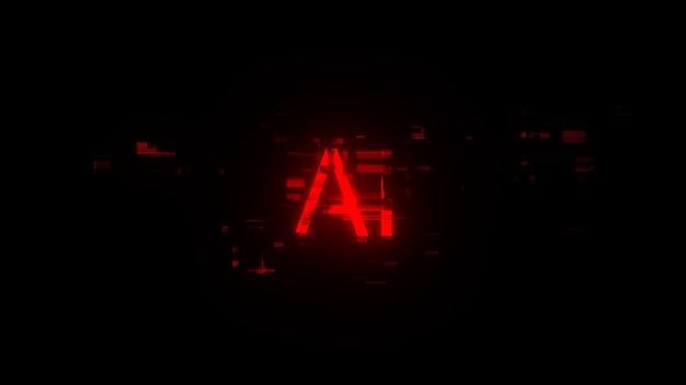 Renderización 3D de texto de IA con efectos de pantalla de fallas tecnológicas