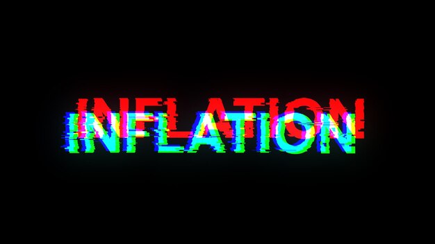 Renderización 3D de texto de inflación con efectos de pantalla de fallas tecnológicas