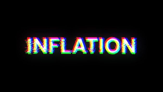 Renderización 3D de texto de inflación con efectos de pantalla de fallas tecnológicas