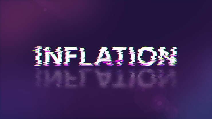 Foto renderización 3d de texto de inflación con efectos de pantalla de fallas tecnológicas