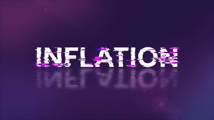 Foto renderización 3d de texto de inflación con efectos de pantalla de fallas tecnológicas