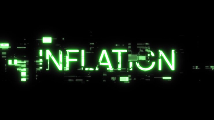Foto renderización 3d de texto de inflación con efectos de pantalla de fallas tecnológicas