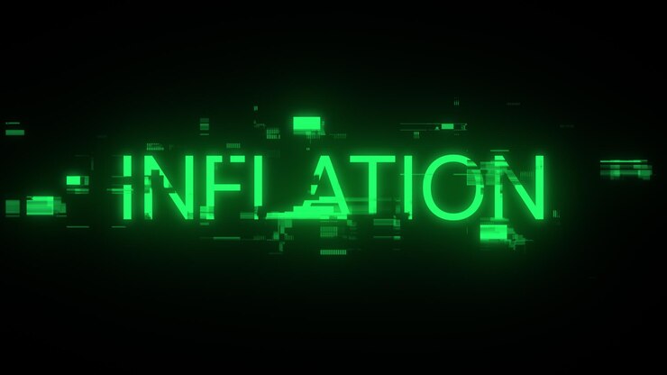 Foto renderización 3d de texto de inflación con efectos de pantalla de fallas tecnológicas