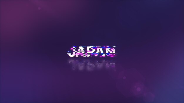 Renderización 3D del texto de Japón con efectos de pantalla de fallas tecnológicas
