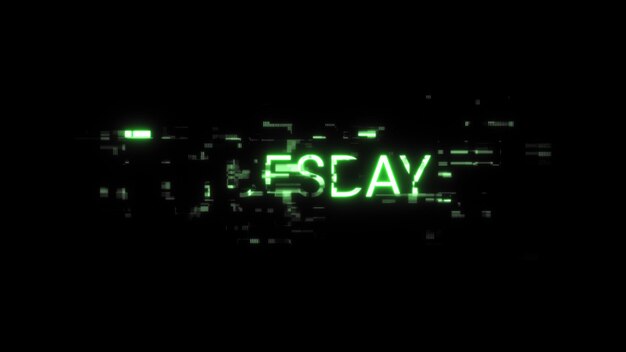 Renderización 3D del texto del martes con efectos de pantalla de fallas tecnológicas