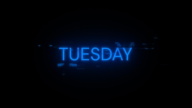 Renderización 3D del texto del martes con efectos de pantalla de fallas tecnológicas