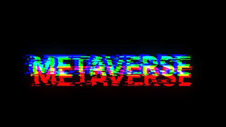Foto renderización 3d de texto metaverso con efectos de pantalla de fallas tecnológicas